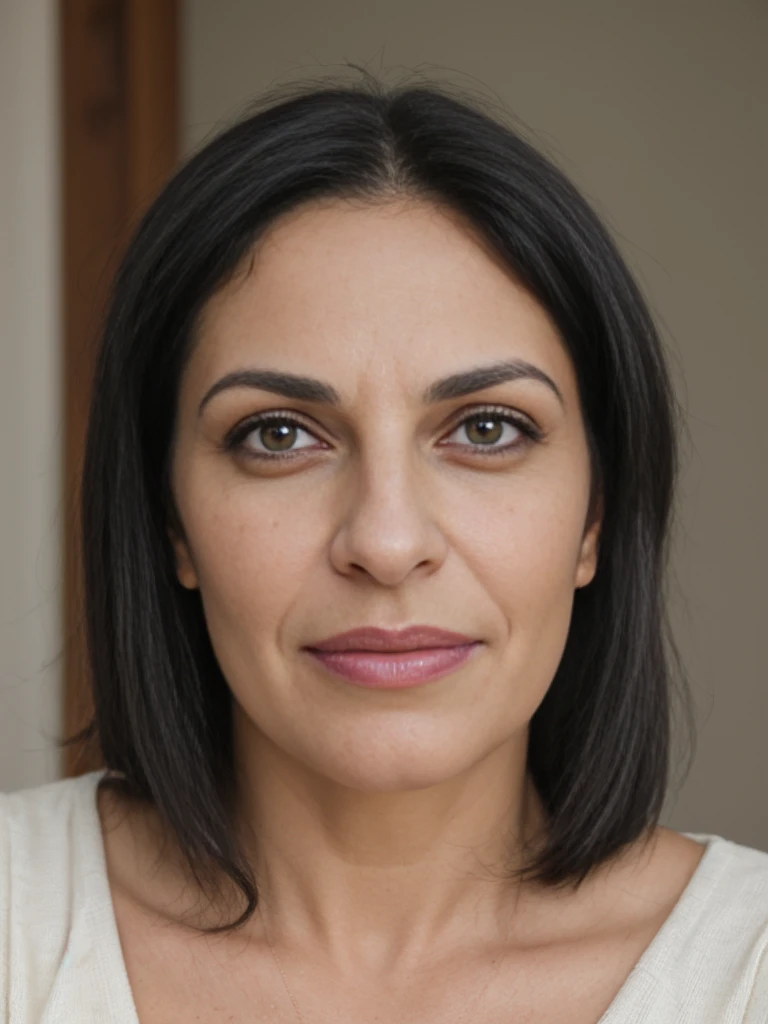 Camila, realistic, natural skin, photorealistic, 40-years-old, Latina Woman, waist length-black hair, straight hair, brown eyes, (mature), (((consistent face and image)))