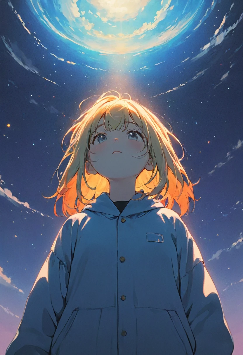 Turn your head and look up　think, lofi color clothes , masterpiece ,
