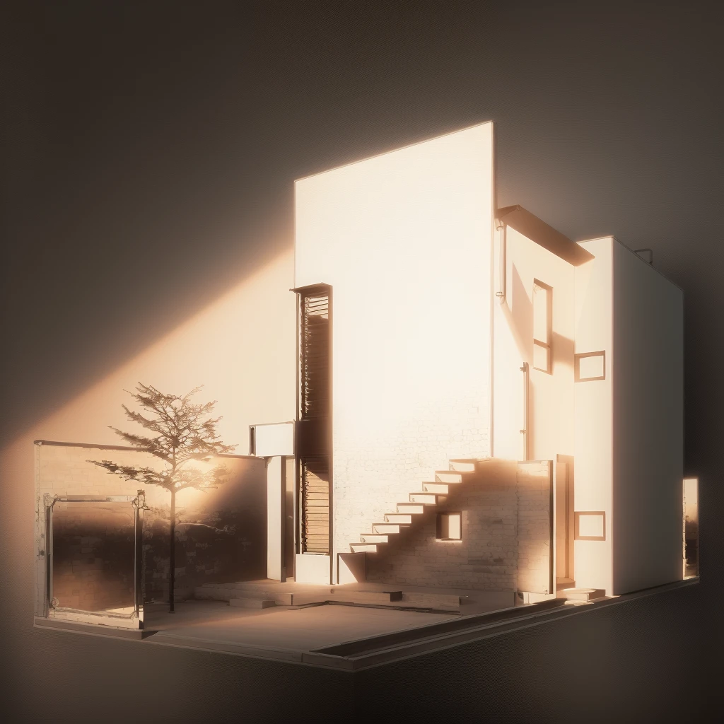 un dessin d'une maison avec un escalier et un arbre, maison conceptuelle, concept architectural, vue de face, vue de face, rendu architectural, maison urbaine, vue en élévation, 3 / 4 vues, 3/4 vues, conception résidentielle, dans le style du réalisme simplifié, maison complète, vue de perspective, rendu d'architecture, dessin conceptuel, architecture du logement, rendu architecturaling, front vue en élévation