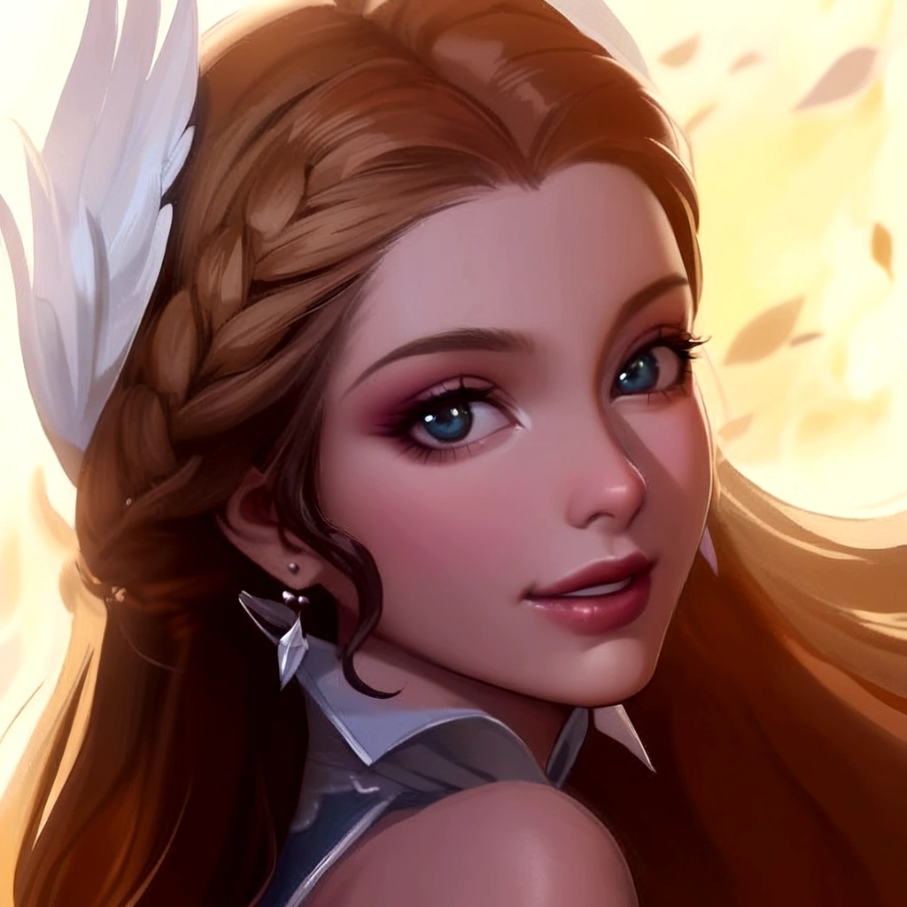 A woman, tied brown hair, beautiful, charming
