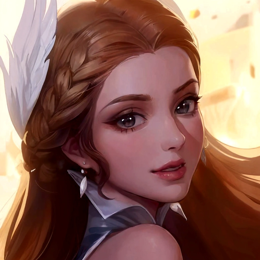 A woman, tied brown hair, beautiful, charming