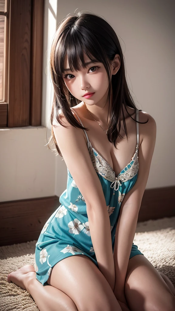 Tropical sandy beach、(Highest quality), masterpiece, Center Configuration, Highly detailed lights and shadows, Looking at the wall, Highly detailed face and eyes, Medium length hair, Serious and cute clothes