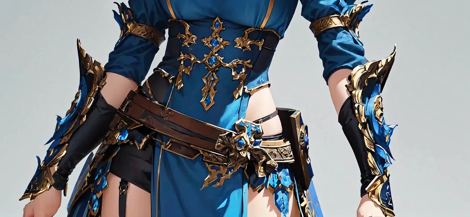 One wearing a blue dress、Close-up of woman holding sword, Kushat Krenz Key Women in Art, photogenic details on armor, Detailed key animation art, Clothing with blue accents, Very detailed and rich costumes, 8k high quality detailed art, Intricate armor details, Highly detailed character designs, The art of over-detail, Extremely detailed game art, Detailed digital anime art