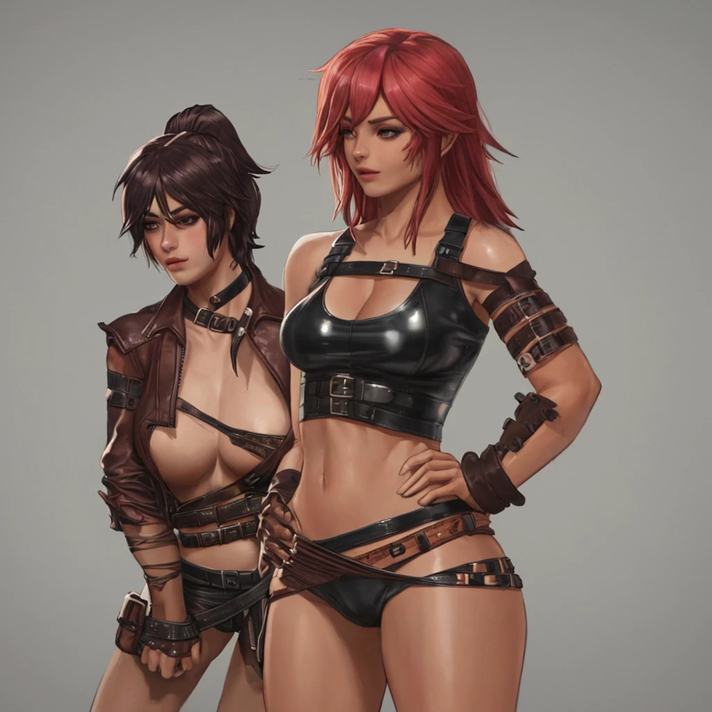 Make a hot female barbarian character, with attractive and discreet leather clothing