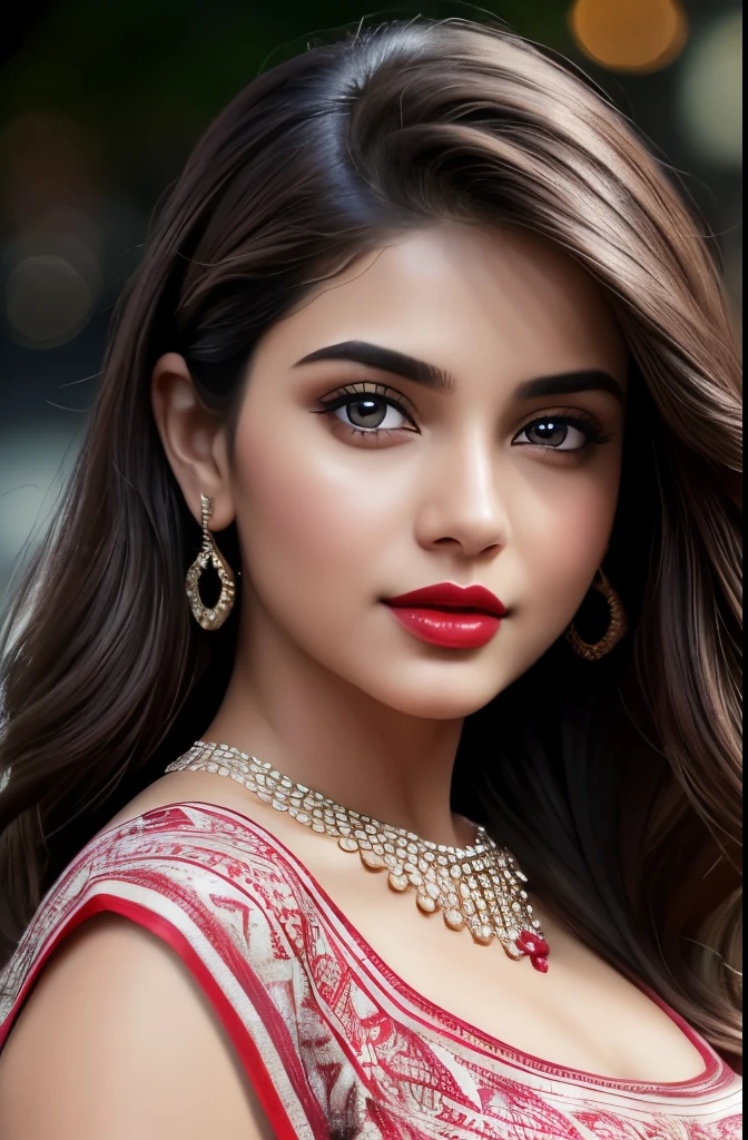 naked,big , night bokeh effect background, perfect pink eyes, fantastic face, Indian, beautiful look, ((red lips, bright eyes, curve heir 1.5)), ((beautiful details body)), A glorious gorgeous, glorious gorgeous face, pretty face, bright eyes, detailed elegant printed shirt, updo elegant hair, blurred gray tones background, ultra focus, face ilumined, face detailed, 8k resolution, painted, dry brush, brush strokes,