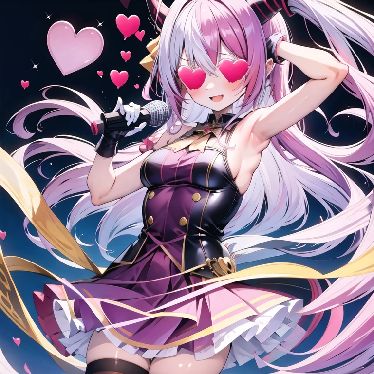 (masterpiece, Highest quality:1.2), One girl, alone, Horns, black tights,
The whole body is visible, I can see your chest, Infatuated, Cute pose, Trance, Infatuated, matter of taste,Place your hand on your chest, Paisura, Delighted, Yellow cheers, smile, brainwashing, 催眠されたsmile, Fluttering skirt,Wiggle,A throbbing heart,A throbbing heartの目,Heart-shaped eyes pulsating,A beating heart,Moves left and right, Heart pounding, White sheer skirt
