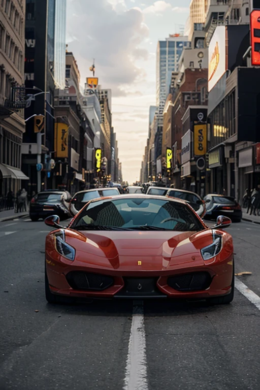 Black cat Cat driving a Ferrari on the street of New York