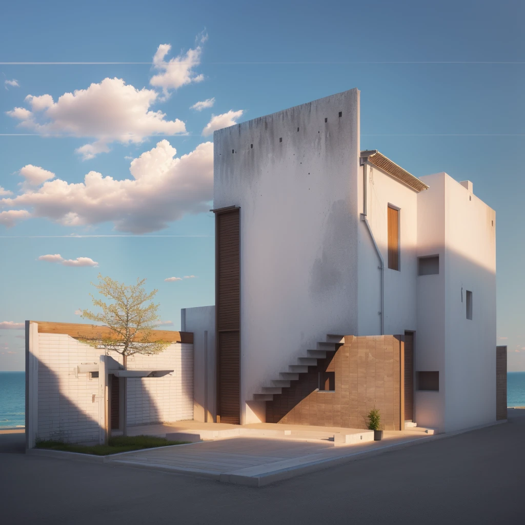 un dessin d&#39;une maison avec un escalier et un arbre, maison conceptuelle, concept architectural, vue de face, vue de face, rendu architectural, maison urbaine, vue en élévation, 3 / 4 vues, 3/4 vues, conception résidentielle, dans le style du réalisme simplifié, maison complète, vue de perspective, rendu d&#39;architecture, dessin conceptuel, architecture du logement, rendu architecturaling, front vue en élévation