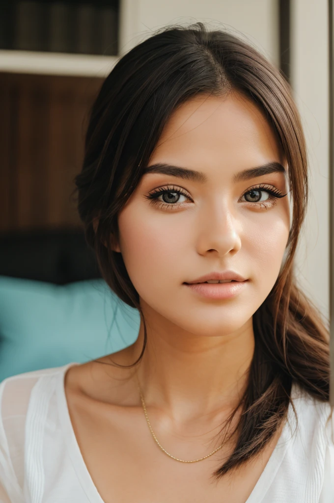 a beautiful girl in white t-shirt and black jeans, detailed face with beautiful eyes, detailed lips, long eyelashes, photorealistic, highly detailed, 4k, masterpiece, professional portrait photography, natural lighting, warm tones, cinematic, elegant, dynamic pose