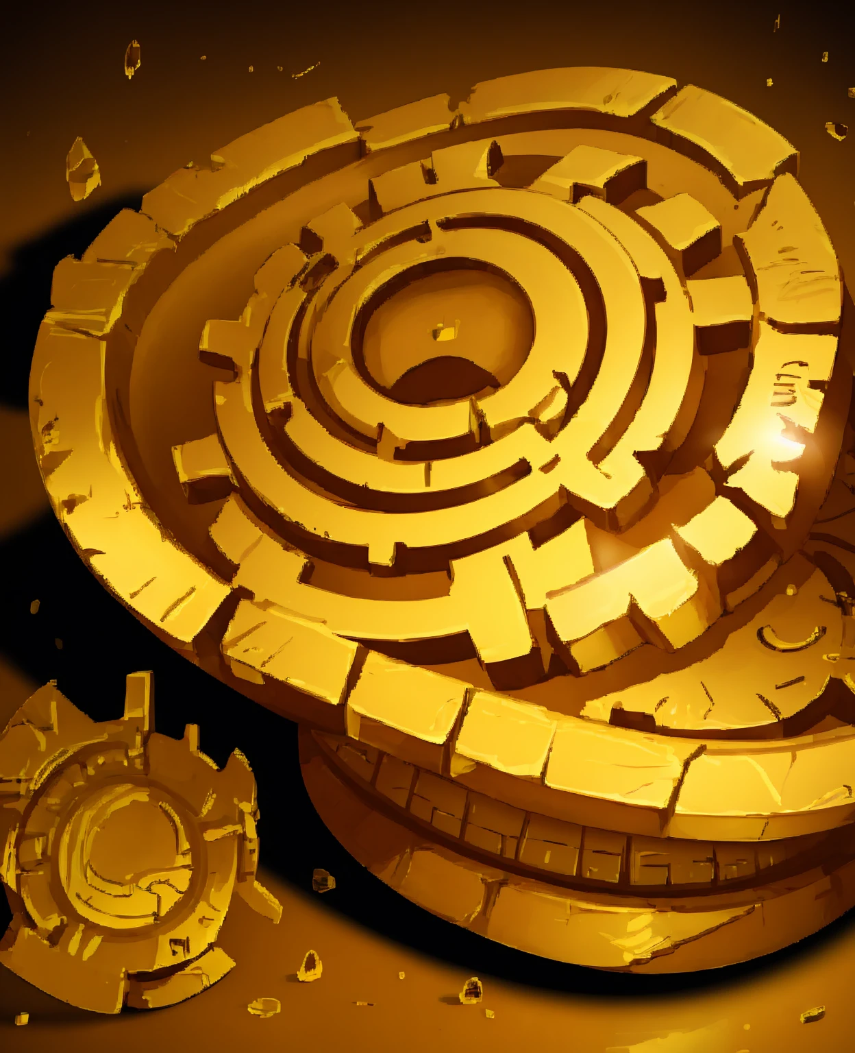 a coin ship, highly detailed, intricate mechanical gears and mechanisms, golden metallic textures, glowing gem stones, futuristic sci-fi design, cinematic dramatic lighting, photorealistic, 8k, best quality, masterpiece