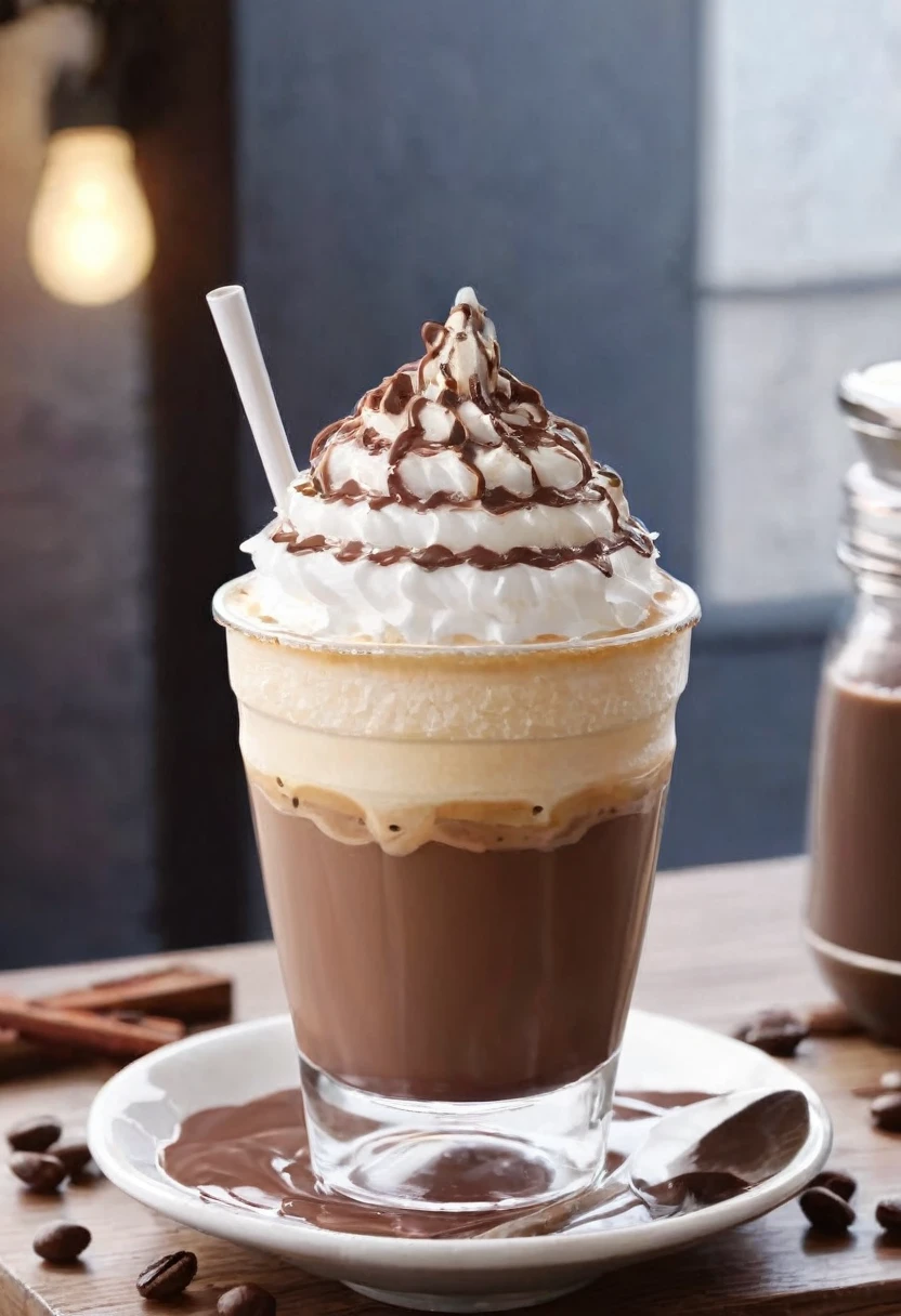BREAK Perfect Anatomy、Highest quality、(cute:1.1)、(cute)、(High resolution:1.2)、Unbelievably absurd:1.3、Incredible illustrations、(cuteイラスト:1.2)、(Beautiful background、Coffee shop)Giga-sized cocoa sauce parfait