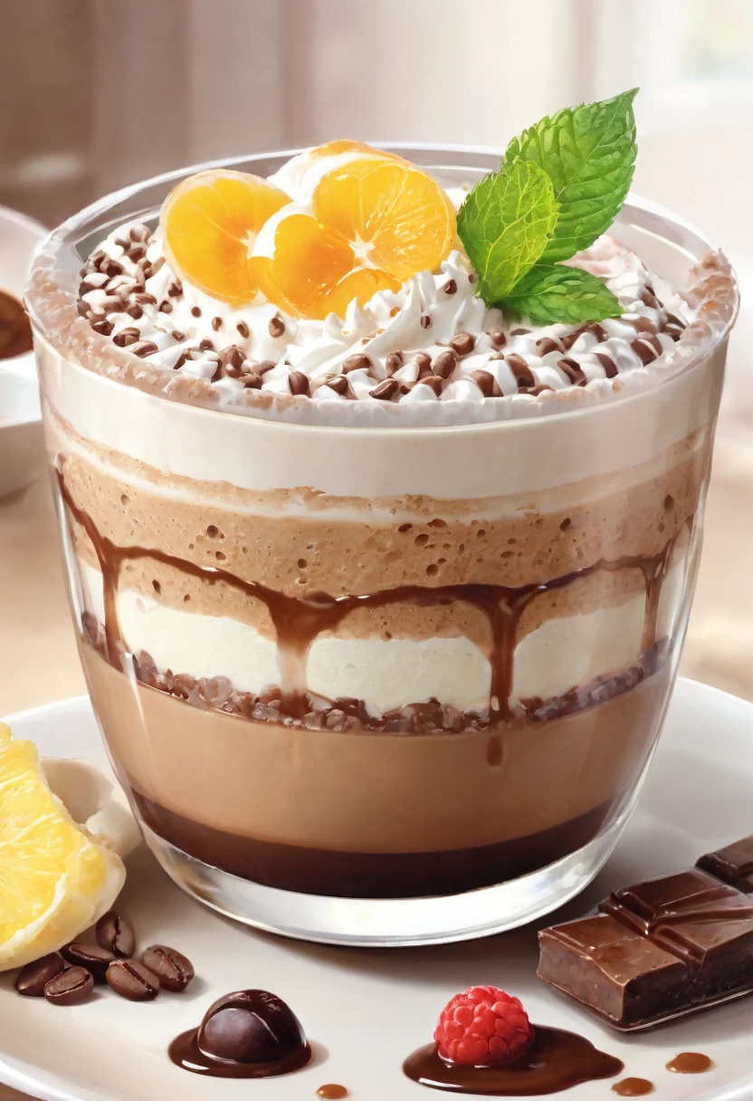 BREAK Perfect Anatomy、Highest quality、(cute:1.1)、(cute)、(High resolution:1.2)、Unbelievably absurd:1.3、Incredible illustrations、(cuteイラスト:1.2)、(Beautiful background、Coffee shop)Giga-sized cocoa sauce parfait