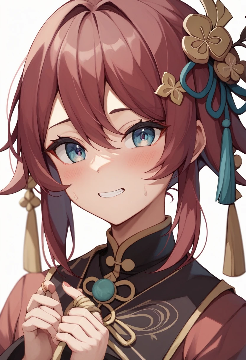 Character portrait、Don't cut out、whole body、White background、(masterpiece, best quality:1.2), White background、Long red hair tied up、Japanese style、White background、Red kimono、whole body、Plum blossom accessories、Plum blossom hair clip、Golden Japanese pattern decoration、
