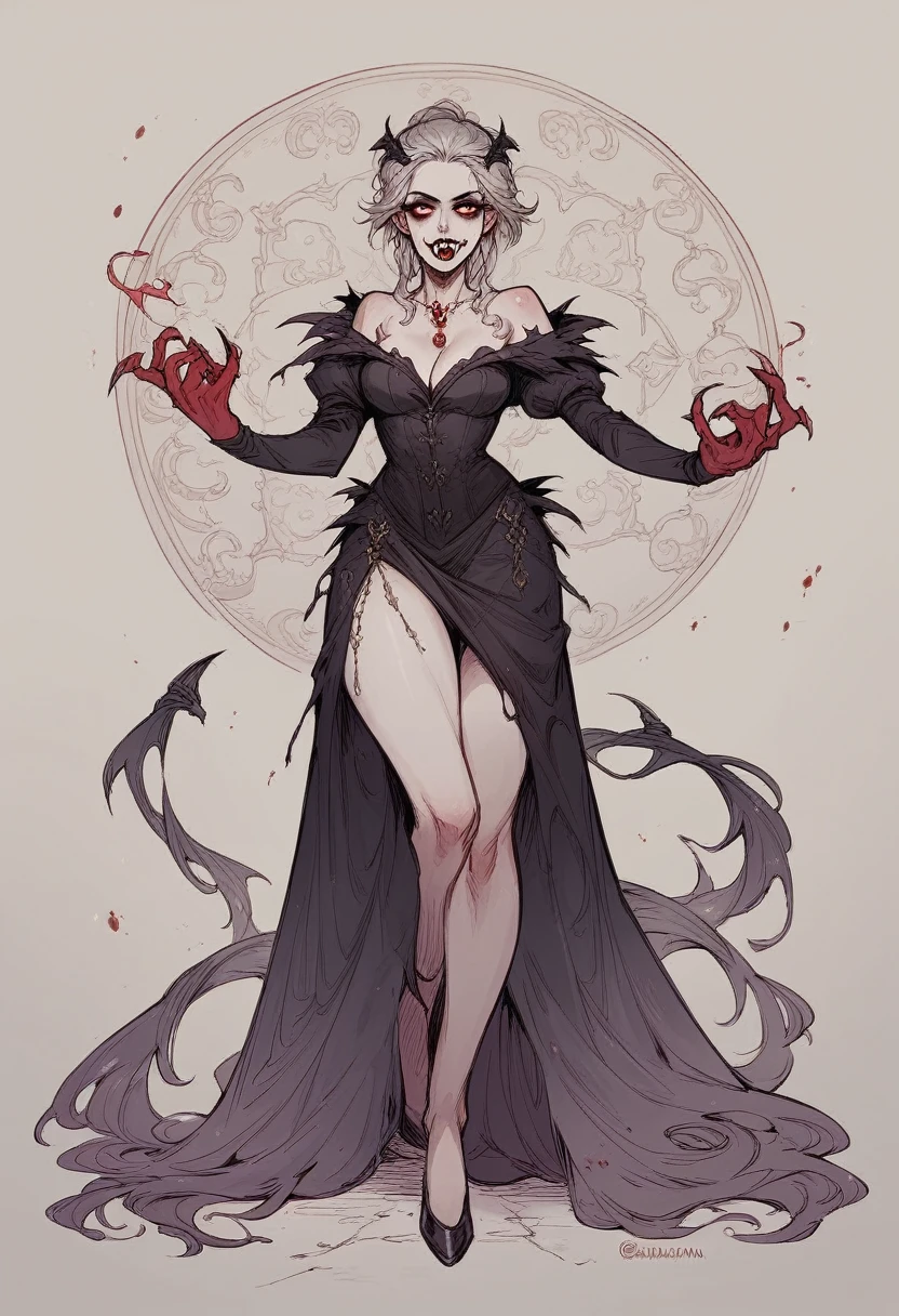((masterpiece))、((top-quality))、((Official art))、8K、very detailed illustration、One girl、Gray hair、Long straight hair、Detailed eye、(white background)、simple background、The dim、(Red and Black Gothic Dress 1.2)、((Dracula's daughter))、((deadpan))、Fair skin、(Clear 1.5)、Meek、Clothing、Bewitching、Professional Model Pose