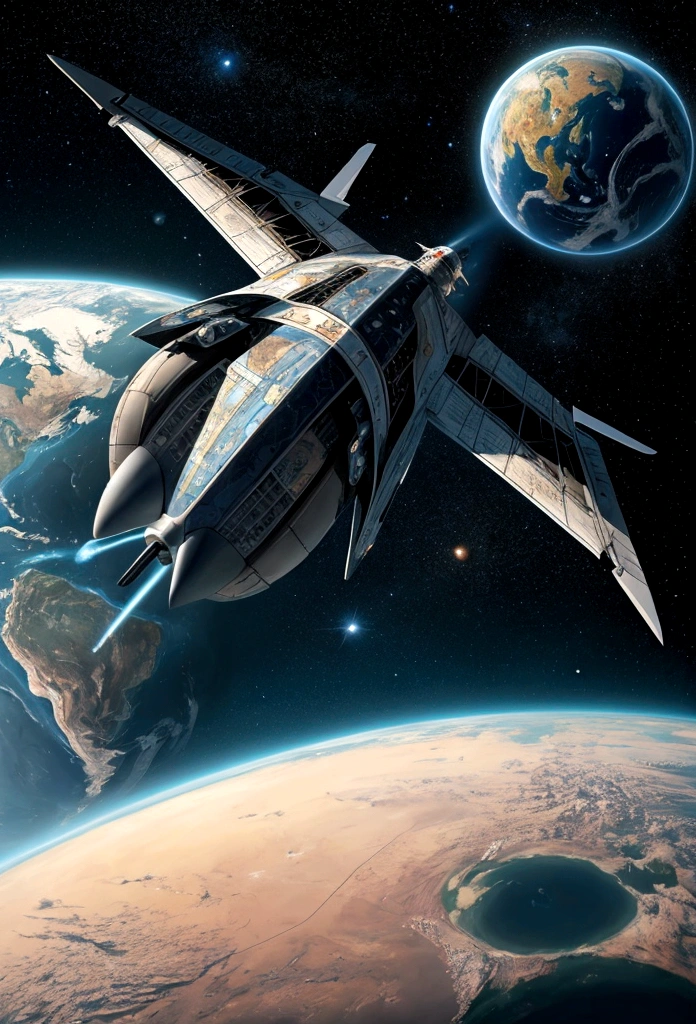 A man flies through the sky，Surrounded by a planet，A variety of stranger city surround it。The man holds the map，'s illustration。