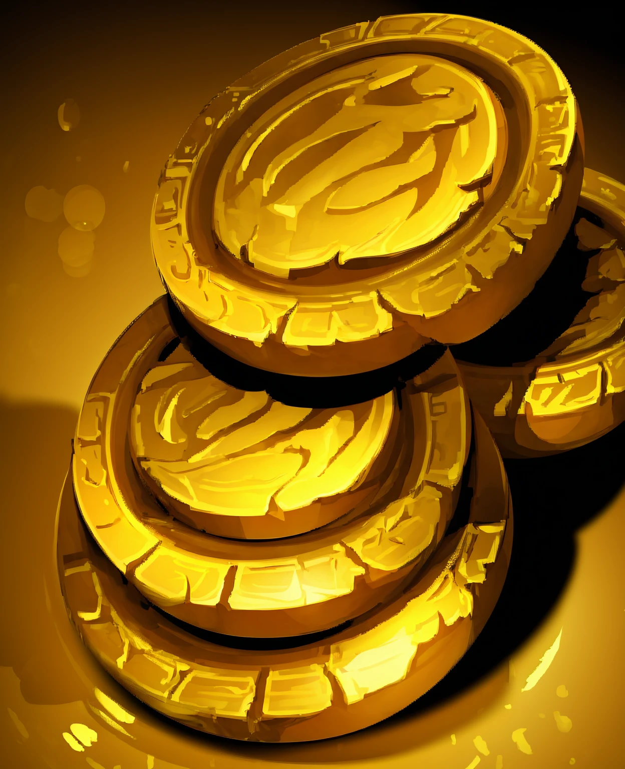 A pile of shiny golden coins, highly detailed, photorealistic, 8K, masterpiece, ultra-detailed, extremely intricate, glowing warm lighting, beautiful reflections, dynamic shadows, ornate antique background, high quality materials, luxurious opulent setting, mesmerizing depth of field, cinematic dramatic composition, ornate and elegant design