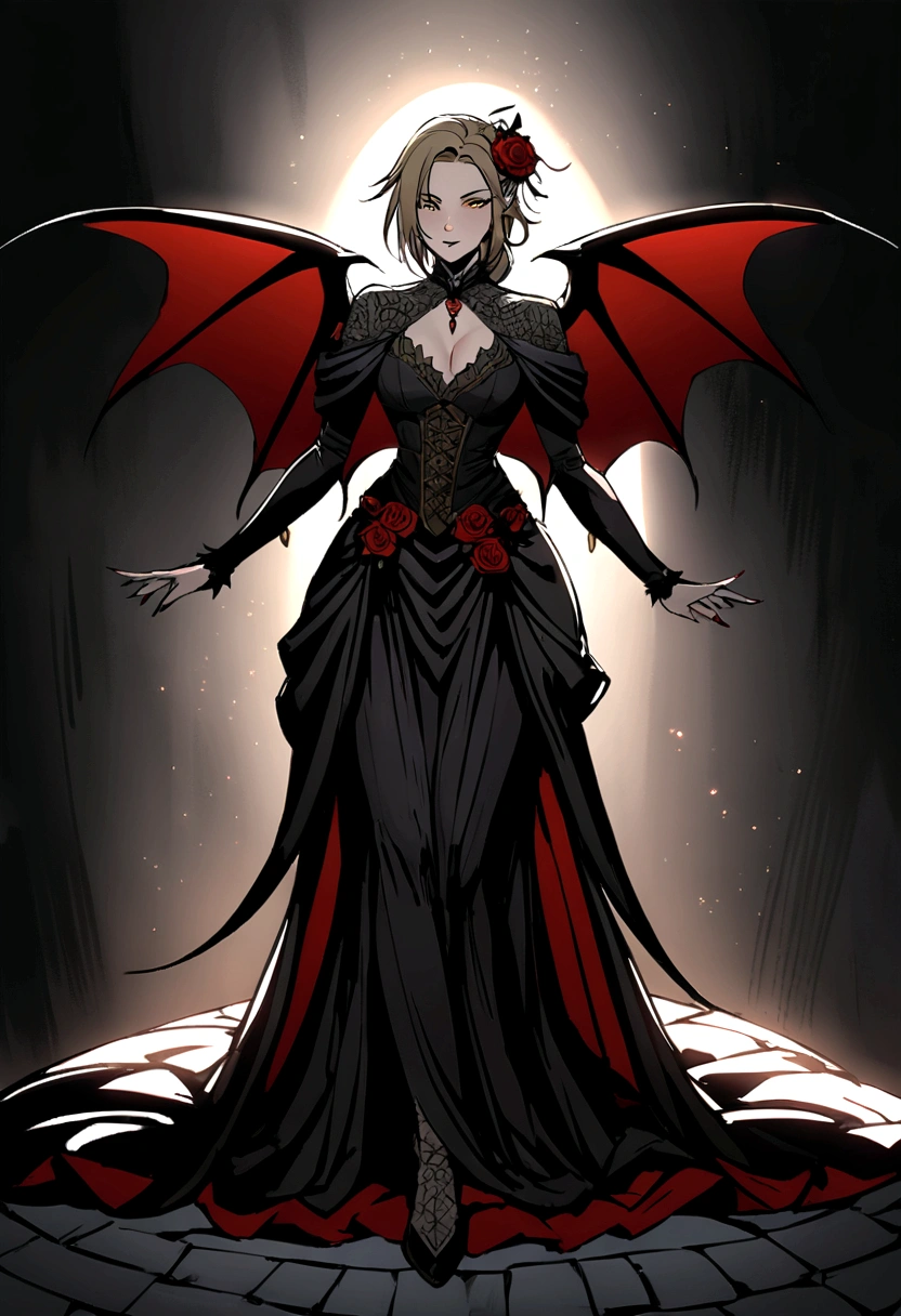 create a full body 2d modal a girl looking like a vampire like erena from skyrim An elegant and not a messy vampire, a full boady female vampire An elegant and not a messy vampire, a female vampire