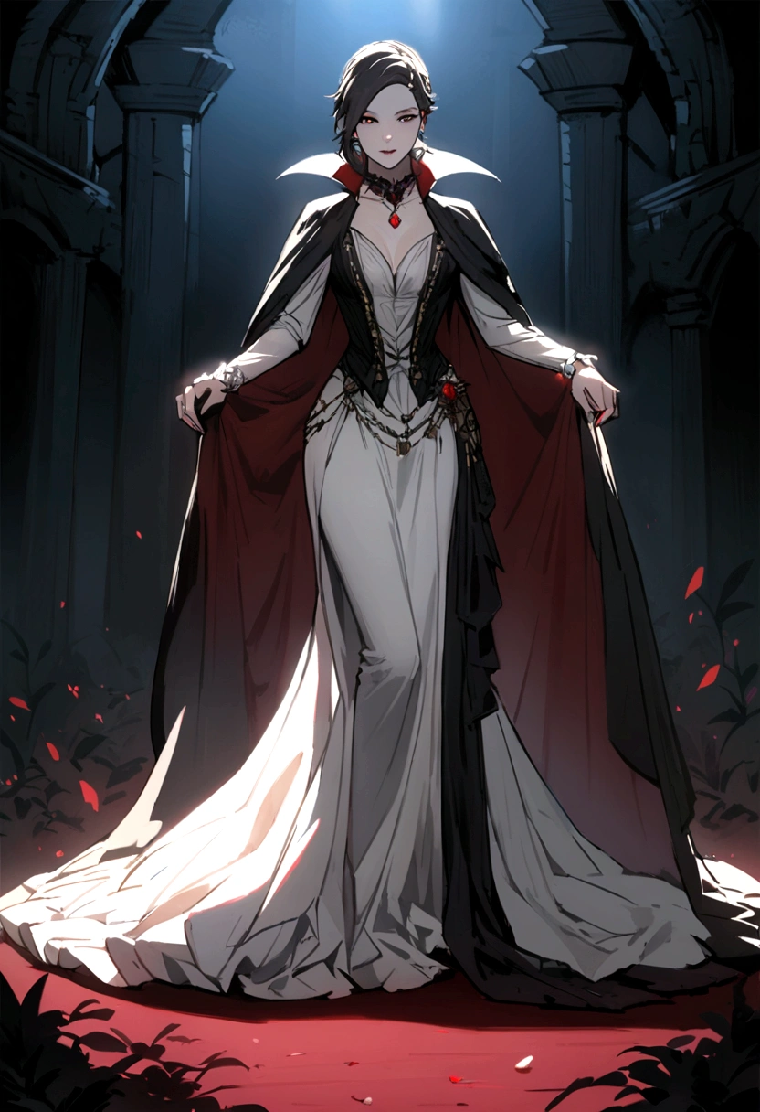 create a full body 2d modal a girl looking like a vampire like erena from skyrim An elegant and not a messy vampire, a full boady female vampire An elegant and not a messy vampire, a female vampire