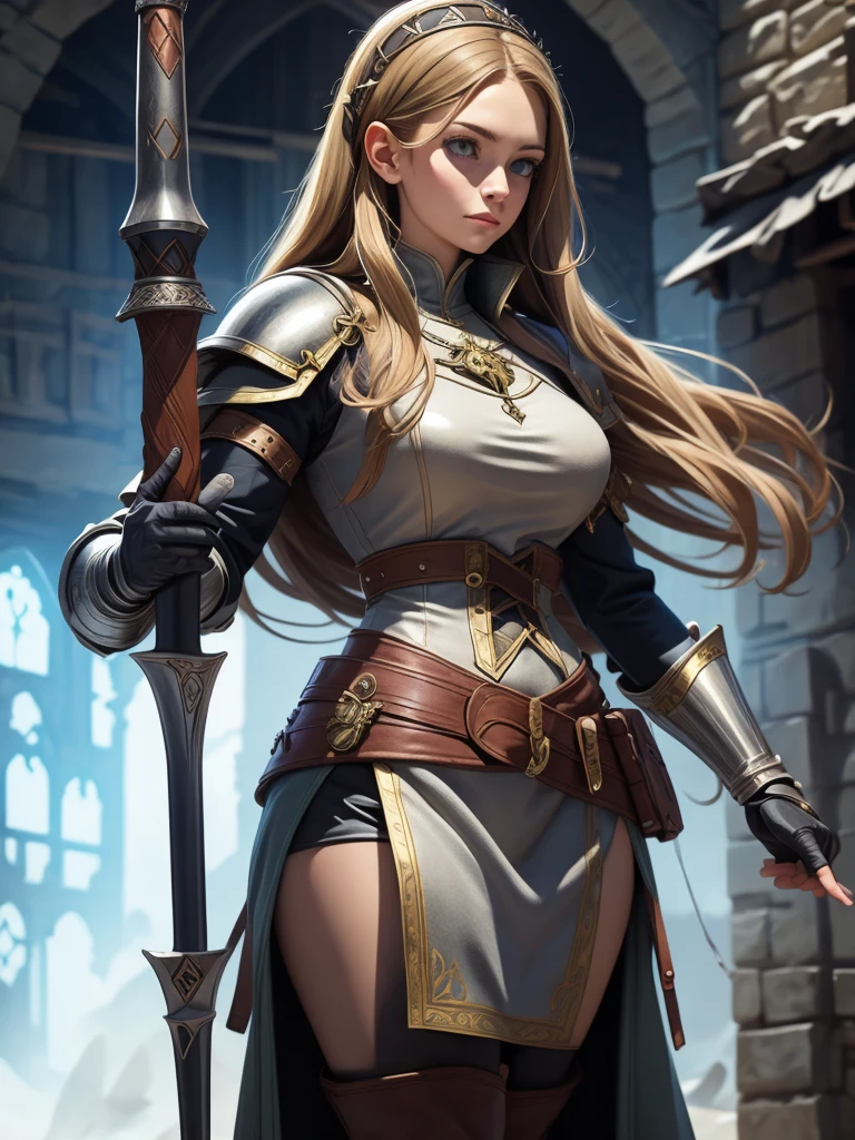 rpg character full body, medieval clothing, armour, woman, one woman, alone