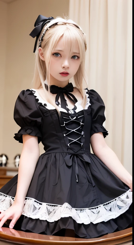 (Tabletop, Highest quality:1.2), 8K, 85mm, Official Art, RAW Photos, Absurd, Platinum Blonde Hair, (blue eyes, ta Fashion, Sweet LoliGothic, dress:1.2), Idol's face, Upper Body, beautiful girl, Gardeniass, Copenhagen, Short sleeve, grace, Sophisticated, Gardenia, View your viewers, Film Grain, chromatic aberration, Sharp focus, Face Light, Dynamic Lighting, Cinema Lighting, Detailed face, Bokeh Background