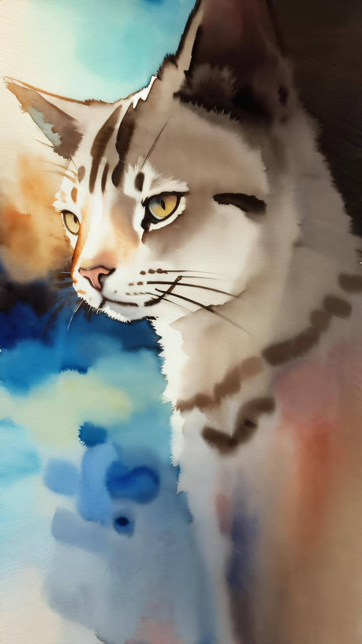 (masterpiece:1.2, Highest quality),(Super detailed),(((Watercolor))),8K,wallpaper,Cat