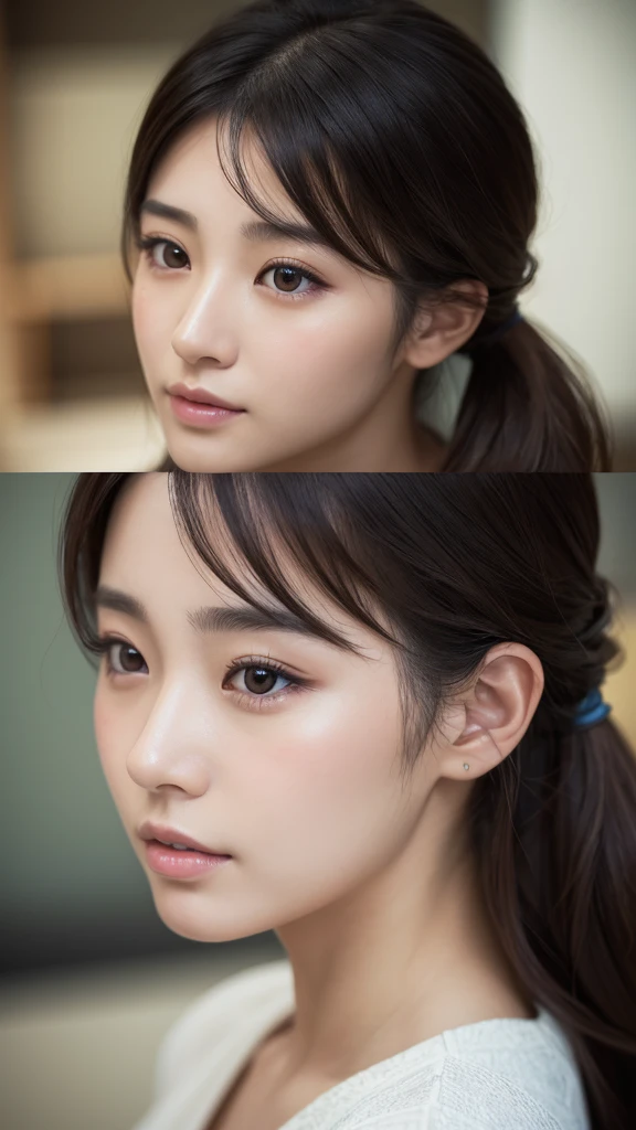 a beautiful realistic detailed portrait of 1 japanese woman looking at the viewer, extremely detailed facial features, detailed eyes, nose, lips, long eyelashes, high quality photorealistic, 8k, masterpiece, best quality, photo realistic:1.4, intricate details