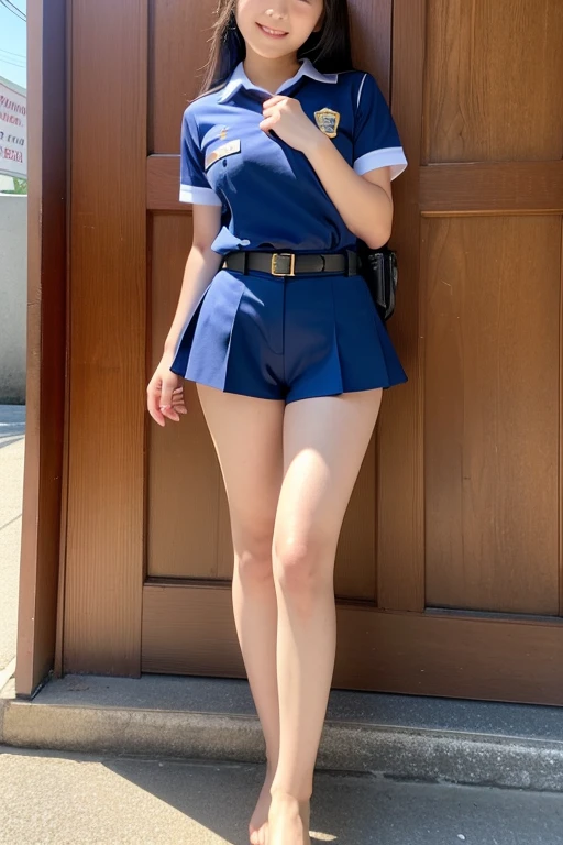 ((Highest quality)), ((masterpiece)), (detailed), A Japanese female high schoolce uniform with short sleeves and shorts、Fair skin、Beautiful face in every detail、cute、Beautiful feet、Thin arms、whole body、Slightly large boobs、No exposed breasts、Little smile、Standing、1Being punched in the face by a man