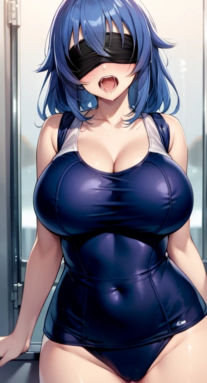 Large Breasts、Blue Hair、Ahegao、School Swimsuit、Sexy Looks、Blindfold、Large Breasts