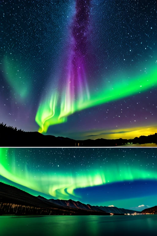 Starry Sky、shooting star、Aurora、Real、photograph、masterpiece、8K