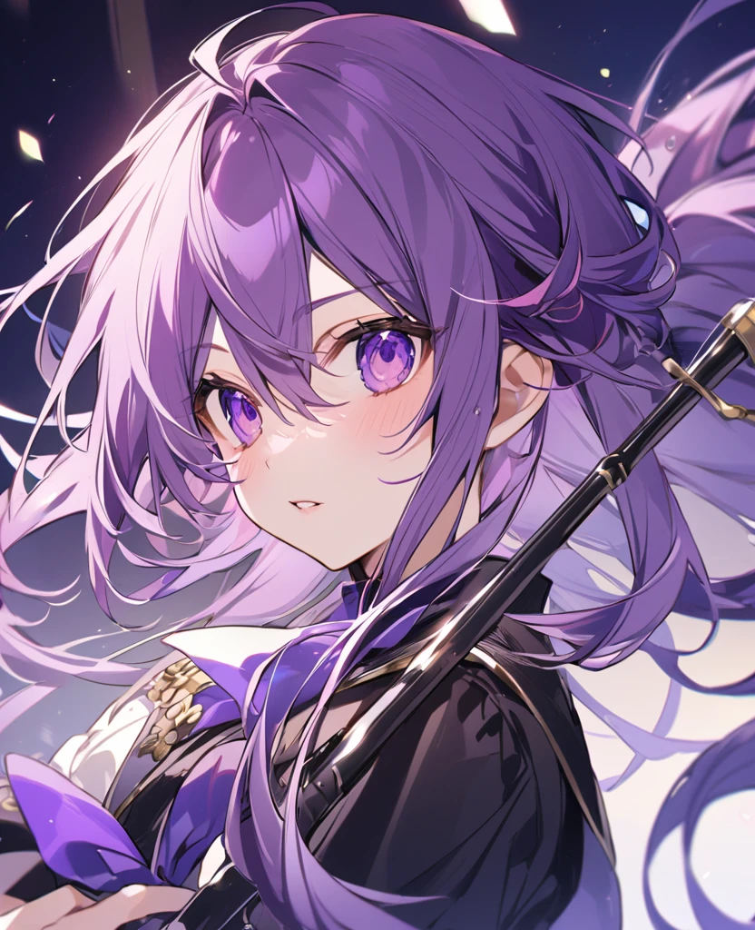Keito。Purple Eyes。Purple Hair。Clarinetist