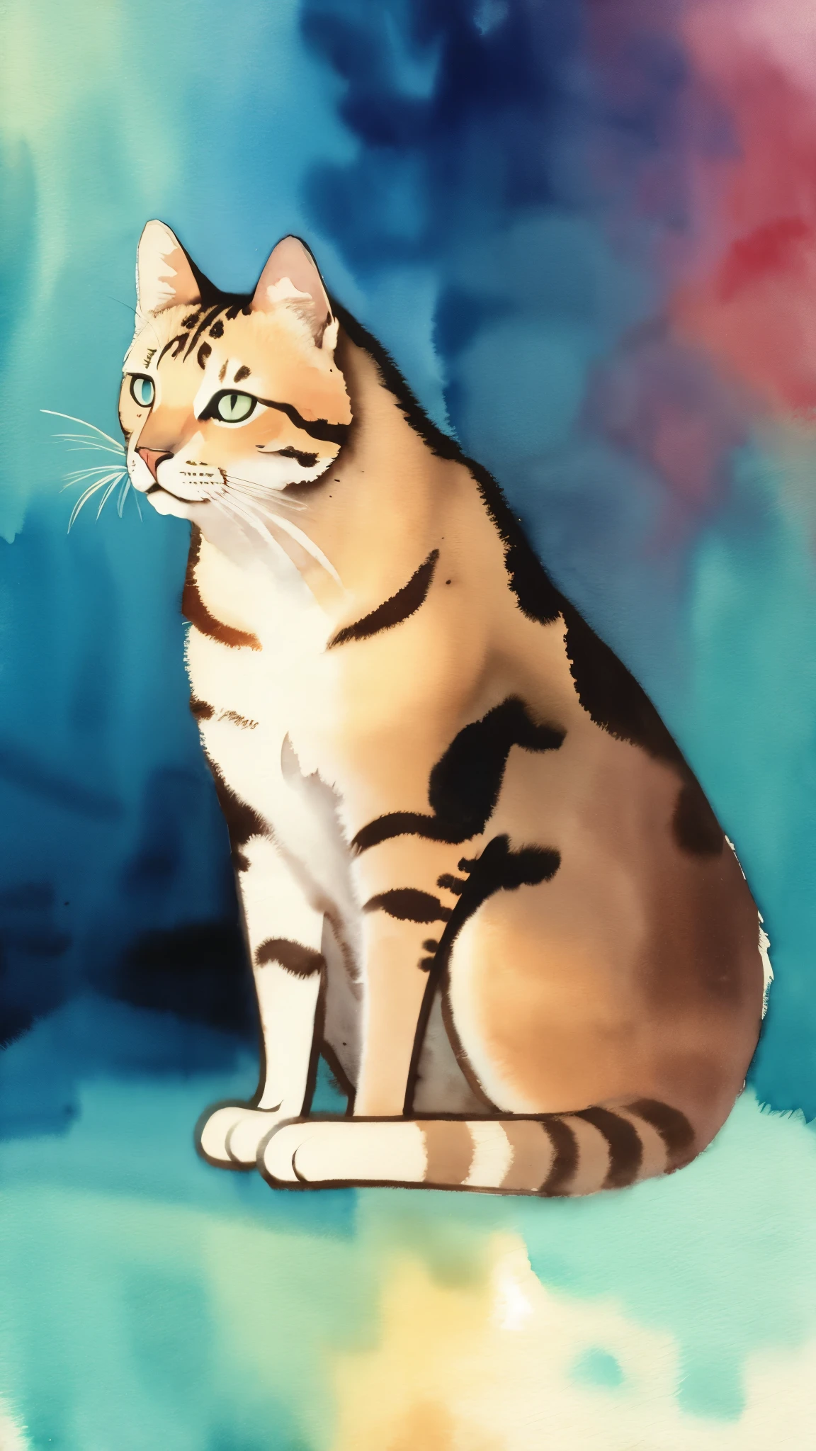 (masterpiece:1.2, Highest quality),(Super detailed),((Watercolor)),8K,wallpaper,Cat