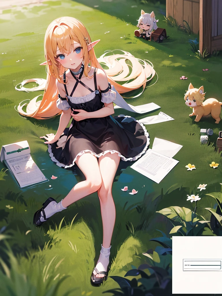 high resolution、8k Ultra HD、((One Girl))、((chibi style))、A little elf girl is holding a piece of paper with a picture on it。On paper、The pencil drawings of Shinjuku's buildings were extremely detailed and accurate.。