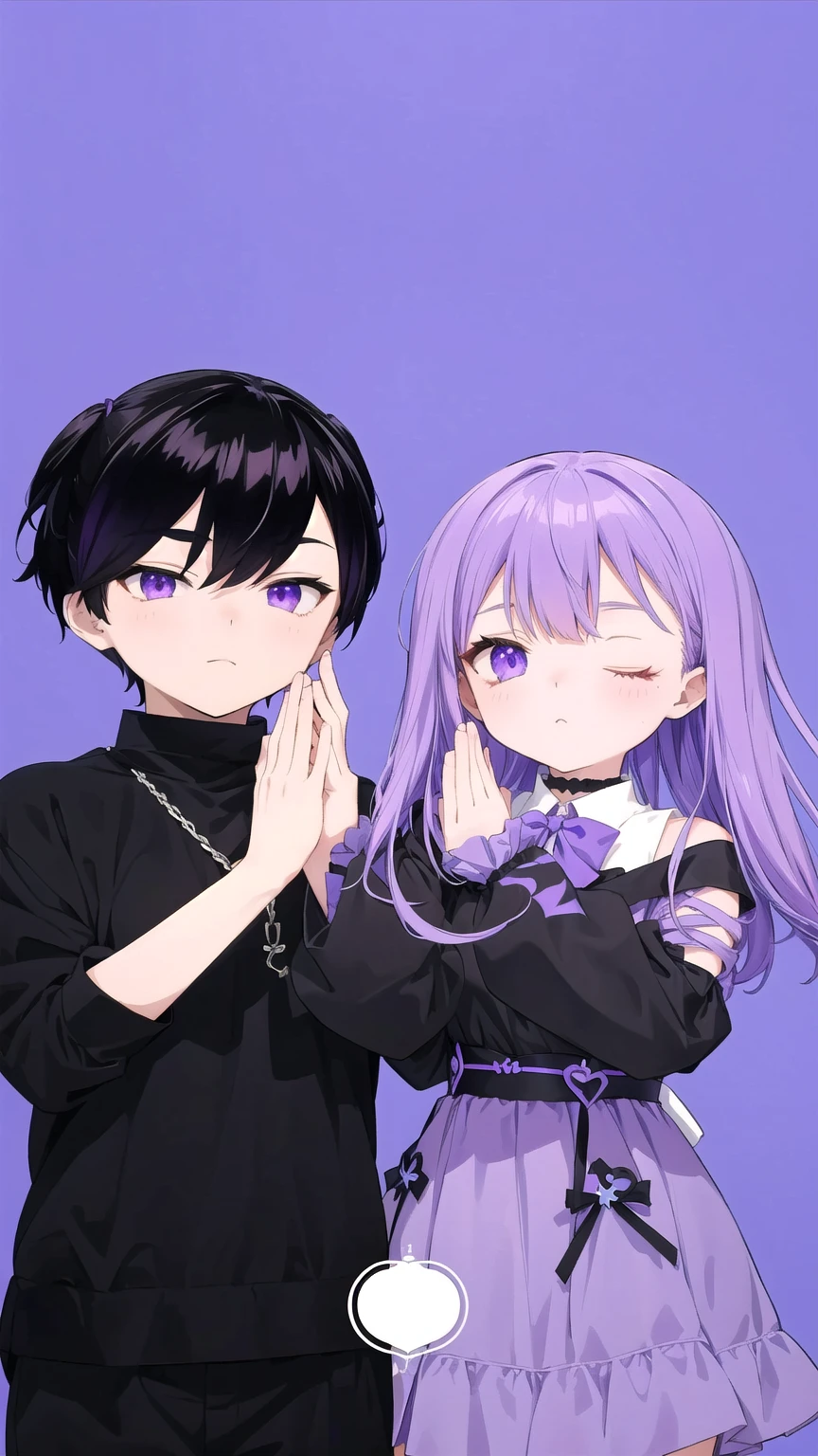 anime couple with purple hair and black clothes standing next to each other, stylized anime, anime style. 8k, anime moe artstyle, hidari and vlop, made with anime painter studio, anime stylized, violet and black, :14 80s anime style, anime styled 3d, flat anime style, in anime style, ig studios anime style