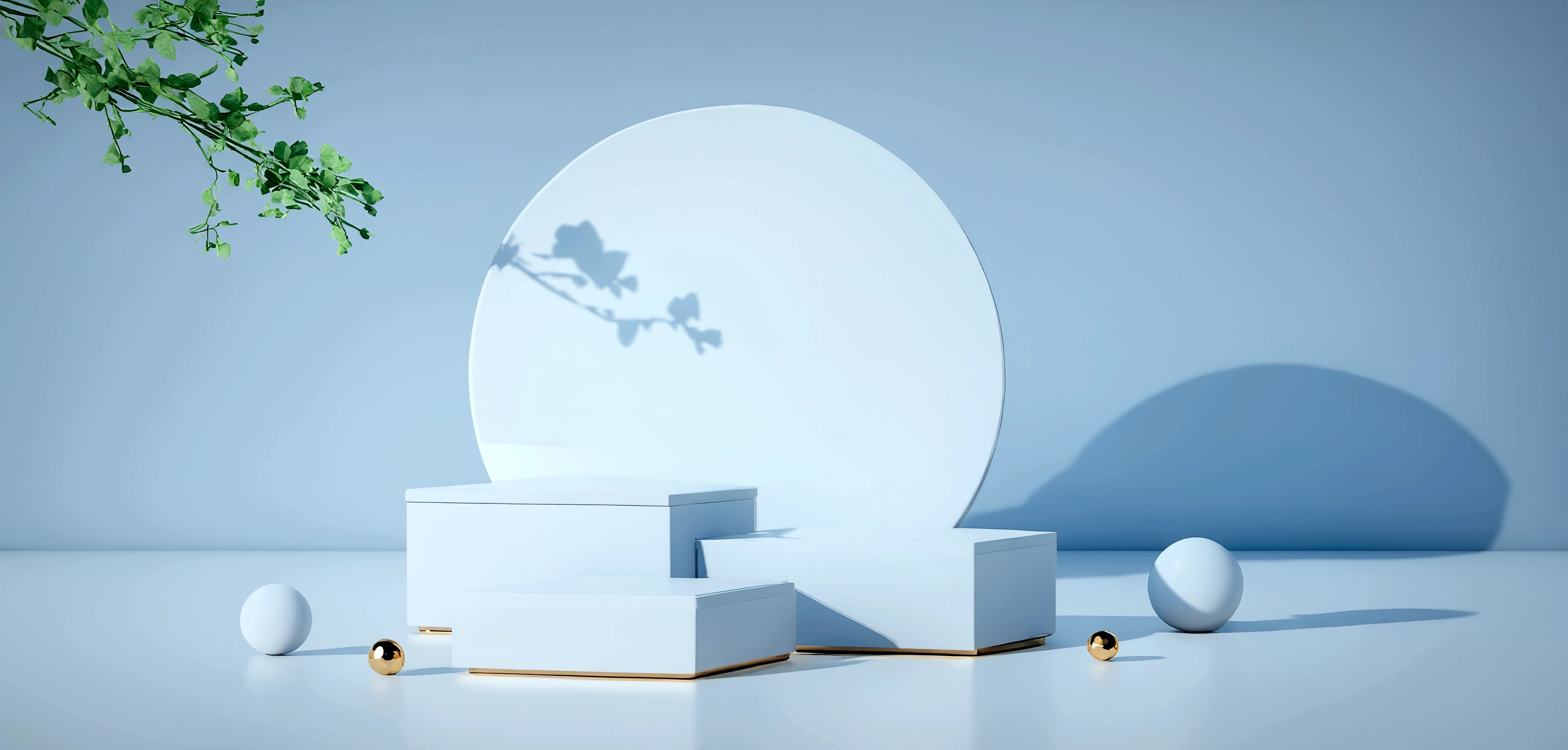 There is a white base，There is a mirror and eggs on it, Clean 3D Rendering, Geometric 3d rendering, Geometric 3d rendering, 3D rendering style, 3D white shiny thick, Best selection on Adobe Stock, blue逼真的 3D 渲染, 白色和淡blue toned, blue、White and Gold, 白色和淡blue