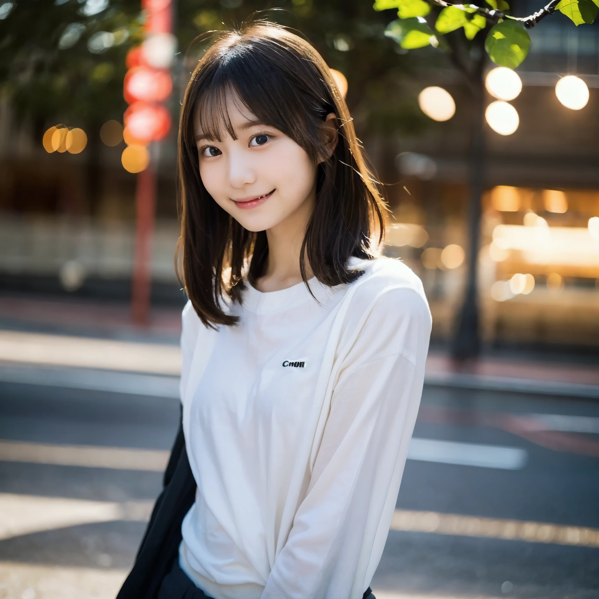 Beautiful 19 year old, intelligent and sophisticated Japanese girl. Hair in a bob, smile that exudes kindness and young power, one piece summer 2023. Medium-light, high speed shutter combined with modern photographic narrative action, ample lighting, clear focus, high quality, artistic, unique, award-winning photo, taken with Canon EOS