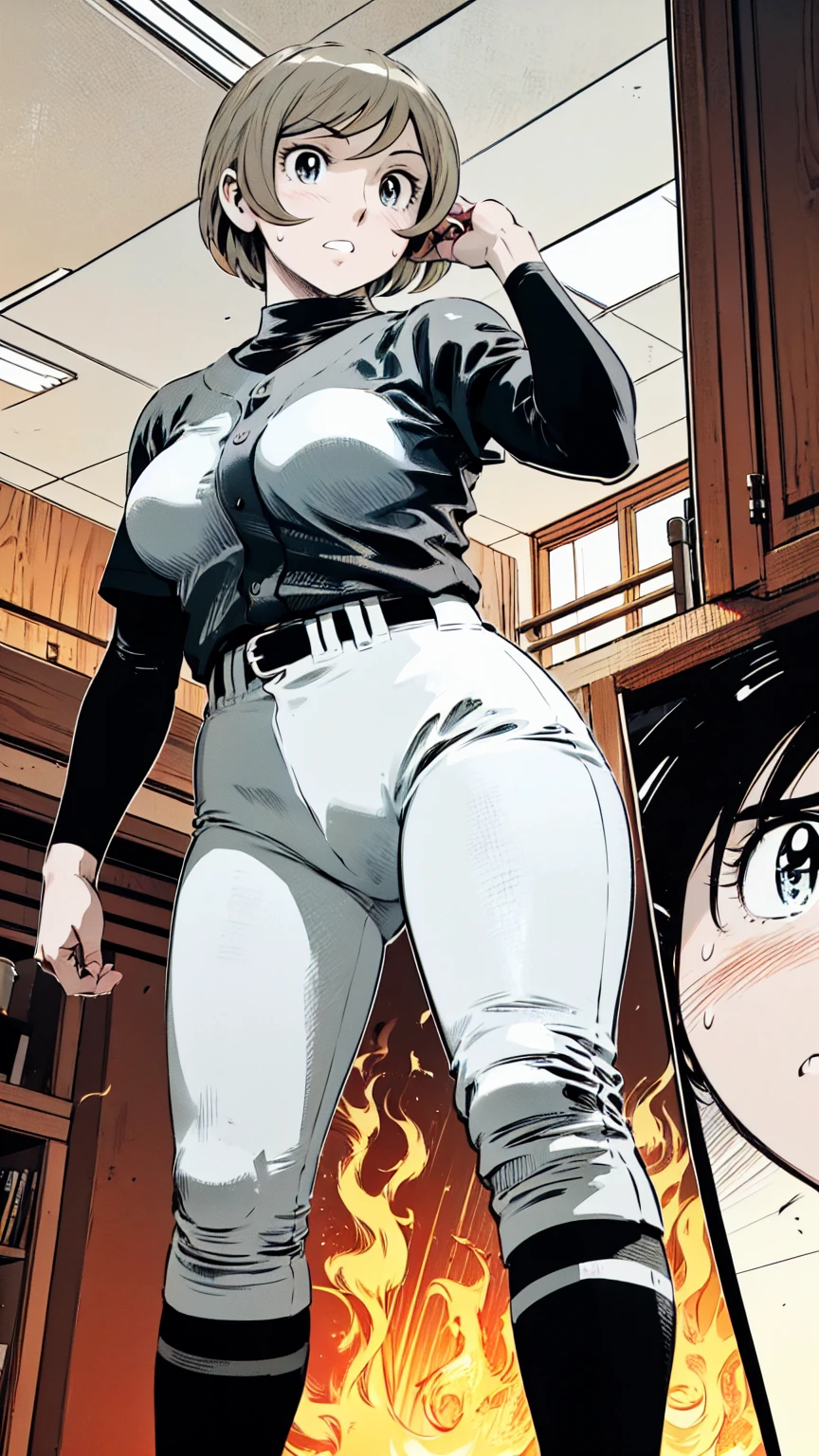 (野球uniform:1.2),
Blonde Hair, (short hair:1.2),Long sleeve, Black Shirt, turtleneck,White trousers、uniform、Black belt、((Illustration of people))、Big Boobs、
View Audience,, (Highest quality:1.3),One Girl, White pants、uniform、Outdoor、baseball ground、ground、soil、blue eyes、Tight black shirt、(masterpiece、Highest quality)、Highest quality, Ultra-high resolution, (((masterpiece))), alone, Sweat、Big eyes、Big Breasts、One Girl, Front view、Embarrassed face、Bronze colored hair、((short hair))、Stand up straight