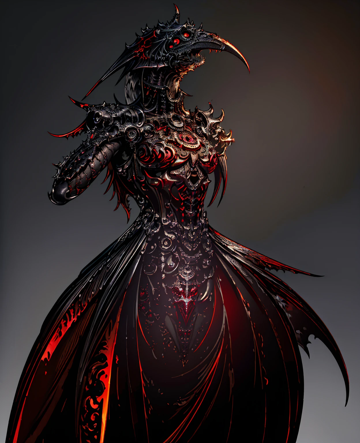 detailed intricate ornate iron raven, dark gothic metal bird, dramatic sharp wings, glowing red eyes, mechanical gears and cogs, steampunk industrial style, moody dramatic lighting, (best quality,4k,8k,highres,masterpiece:1.2),ultra-detailed,(realistic,photorealistic,photo-realistic:1.37)