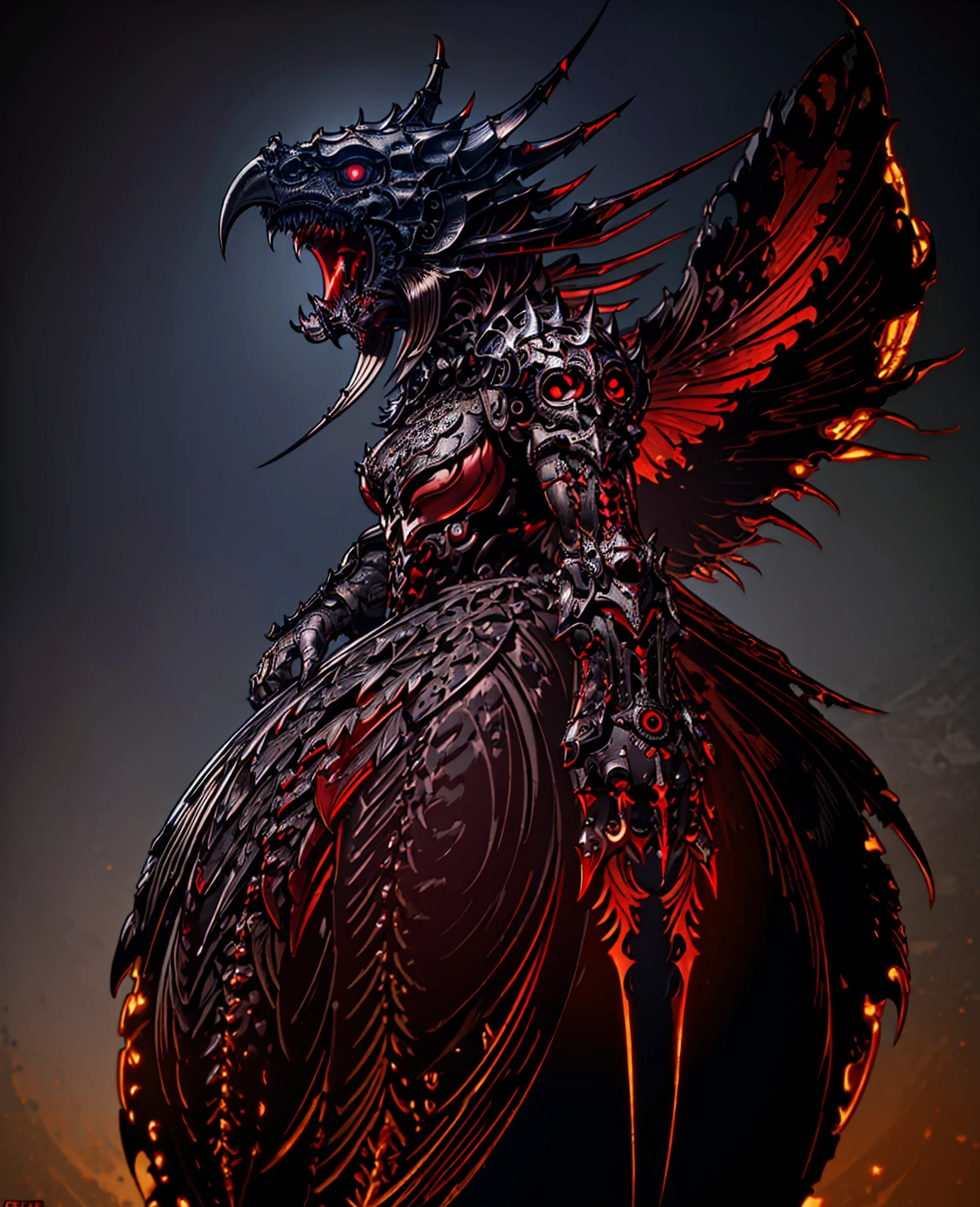 detailed intricate ornate iron raven, dark gothic metal bird, dramatic sharp wings, glowing red eyes, mechanical gears and cogs, steampunk industrial style, moody dramatic lighting, (best quality,4k,8k,highres,masterpiece:1.2),ultra-detailed,(realistic,photorealistic,photo-realistic:1.37)