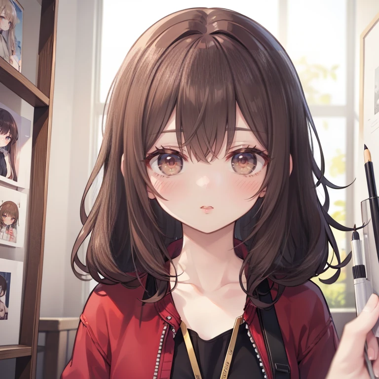 Hoshino Ai, illustration, Drawing, look at the viewer, pair, White Male, brown hair and beard, woman with red and curly hair, bronze, top quality, A high resolution.