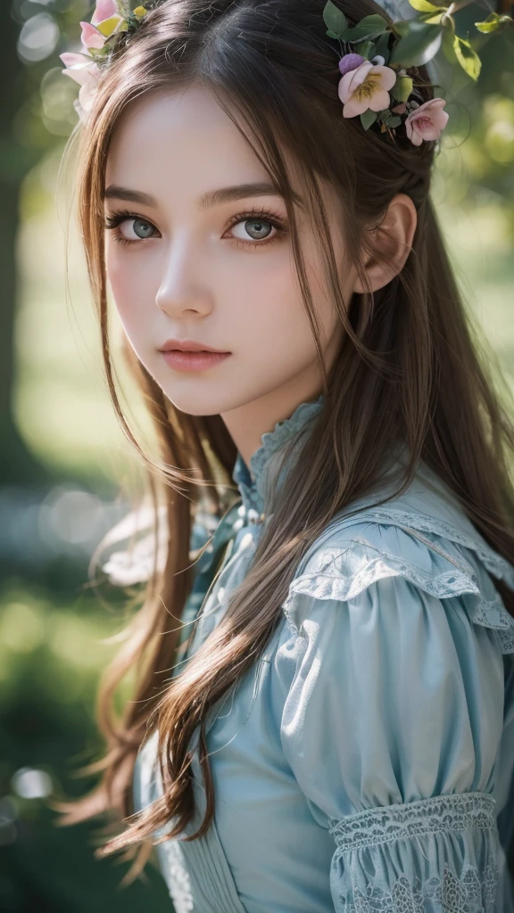 a beautiful girl in the wonderful world of alice, 1girl, beautiful detailed eyes, beautiful detailed lips, extremely detailed face and features, long eyelashes, alice in wonderland, castle background, fantasy, surreal, dreamlike, (best quality,4k,8k,highres,masterpiece:1.2),ultra-detailed,(realistic,photorealistic,photo-realistic:1.37),vibrant colors,cinematic lighting,intricate details,whimsical,magical,ethereal