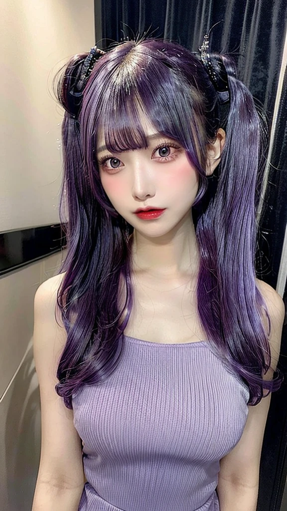 ＡＩBeauty、Purple hair in twin tails、Sexy low-cut dress、リアルBeauty