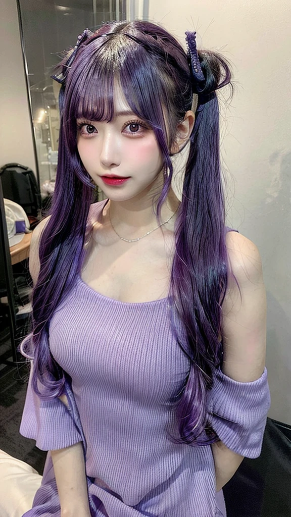 ＡＩBeauty、Purple hair in twin tails、Sexy low-cut dress、リアルBeauty