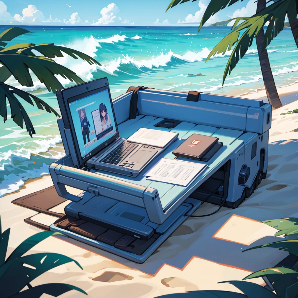 Nomad Worker Have a laptop YouTube Icon An illustration male Beachside