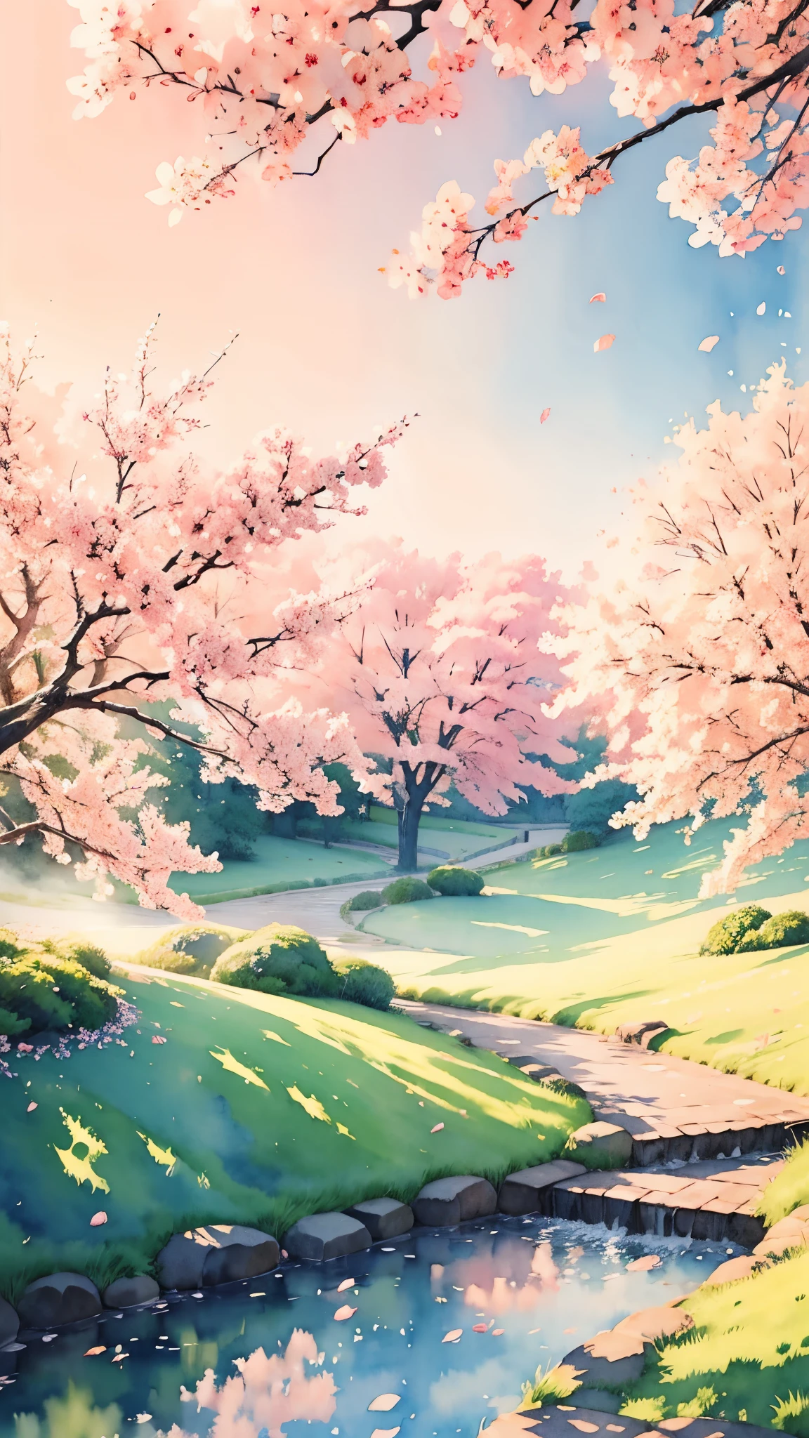 (masterpiece:1.2, Highest quality),(Super detailed),((Watercolor)),8K,wallpaper,Japanese garden,spring
