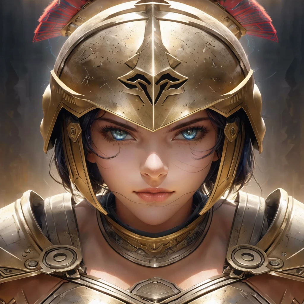 RAW, (HDR:1.9) Best Quality, 4k, 8k, (ultra high resolution), (Photo HD:1.6), (sharp focus)a closeup of a woman wearing a helmet and armor, 