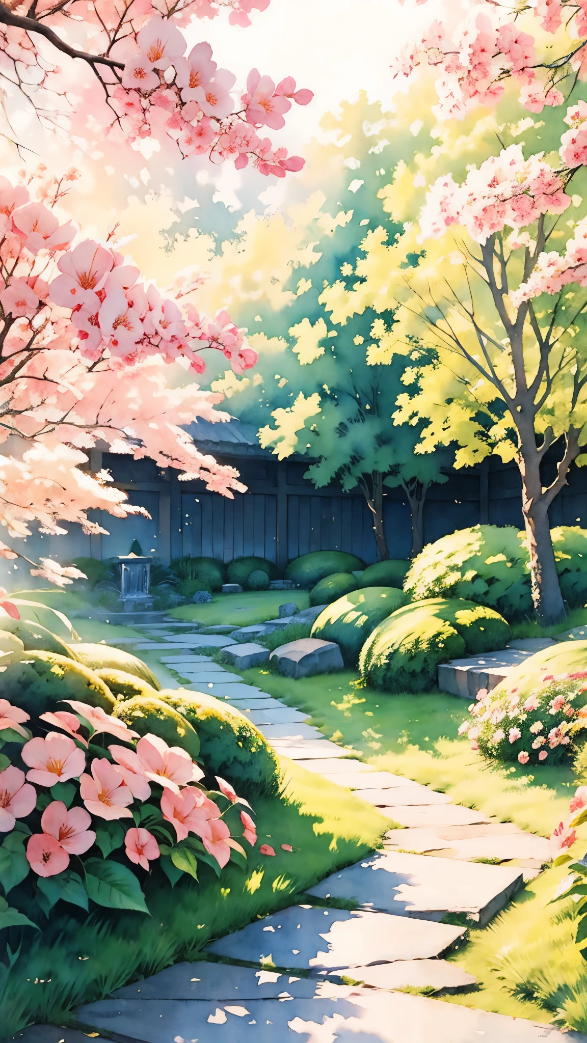 (masterpiece:1.2, Highest quality),(Super detailed),((Watercolor)),8K,wallpaper,Japanese garden,summer