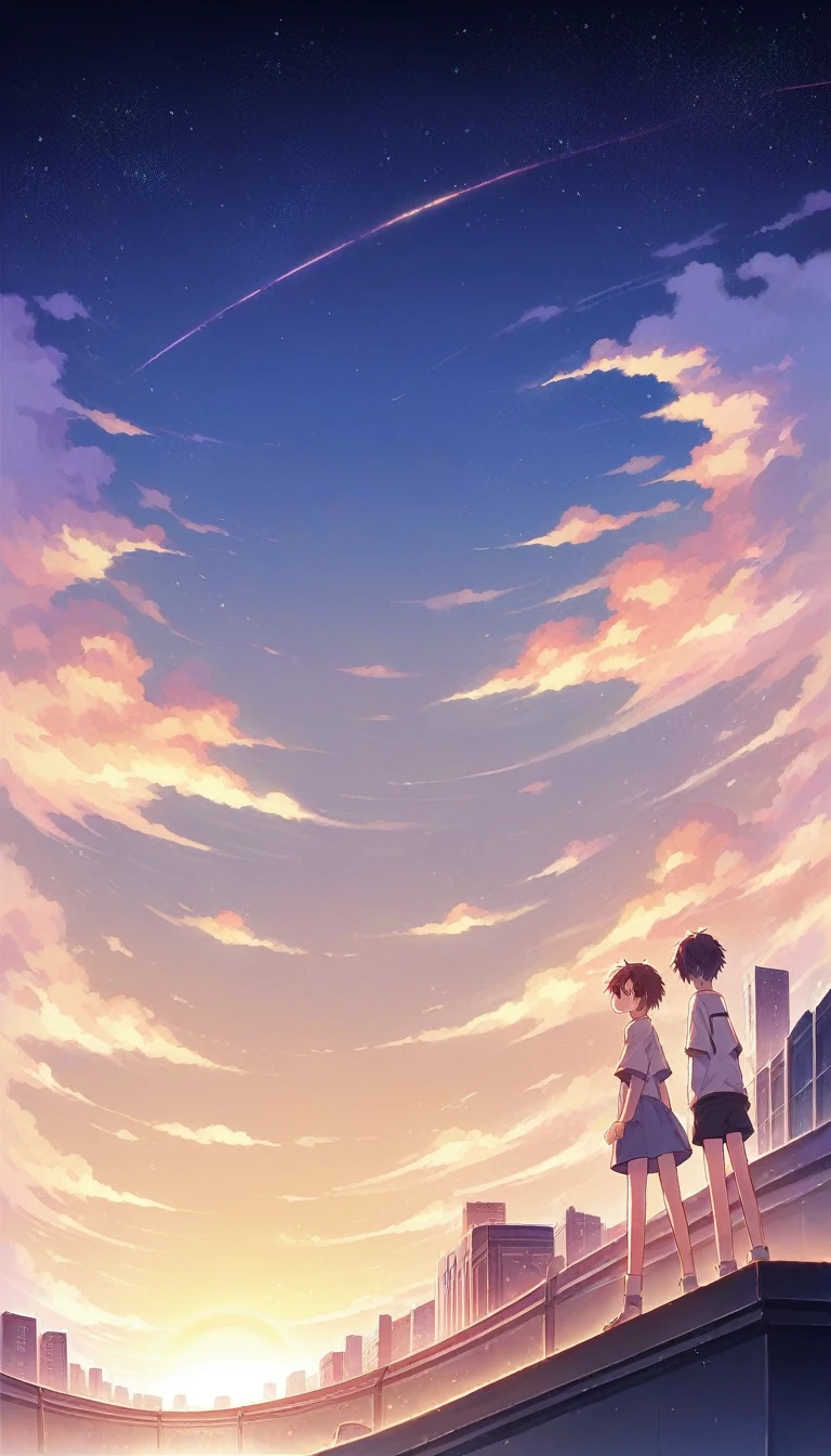 an iphone with an image of a city and the sun setting over it, watching the sun set. anime, anime. by makoto shinkai, hd anime cityscape, makoto shinkai. —h 2160, cosmic skies. by makoto shinkai, anime atmospheric, anime wallaper, by makoto shinkai, by Makoto Shinkai, beautiful anime scenery, makoto shinkai. high detail, ( ( makoto shinkai ) ), anime scenery, colorful anime movie background, anime movie background, anime background art, style of makoto shinkai, anime sky, beautiful anime artwork, anime background