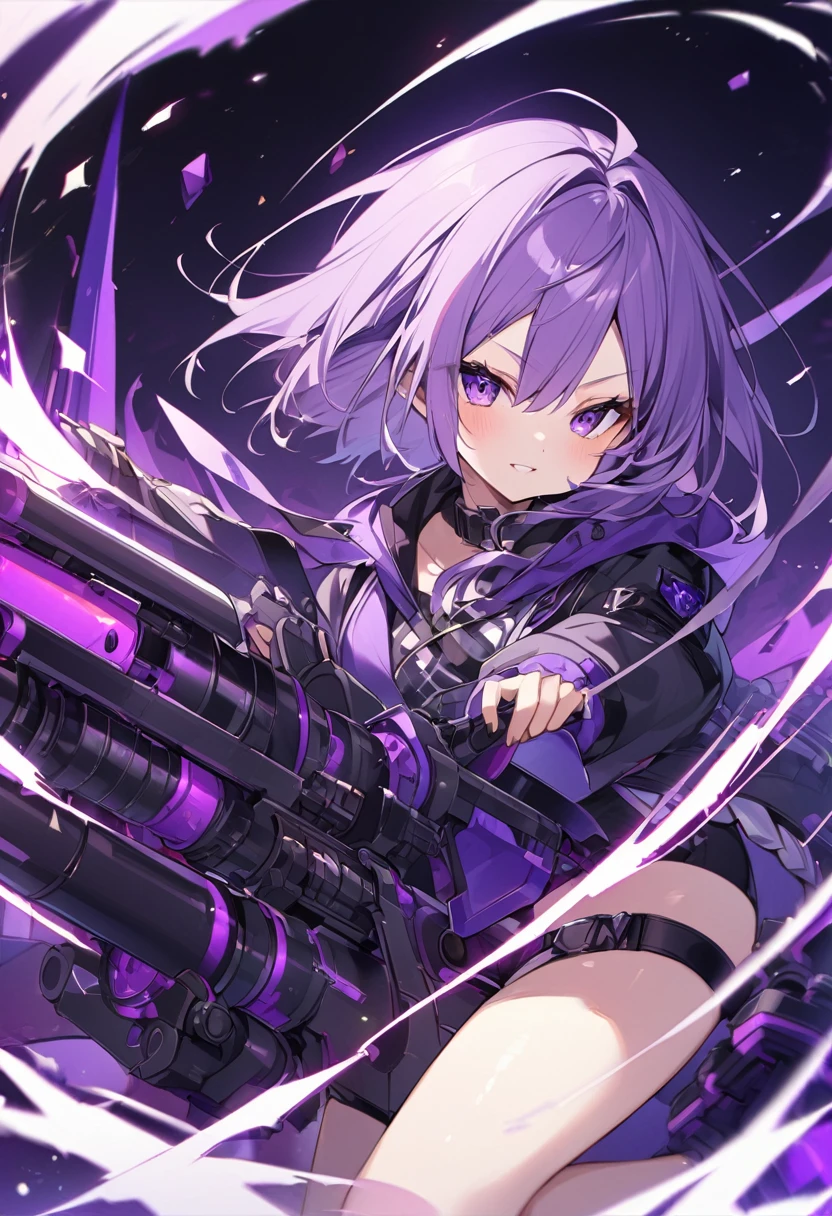 Keito。Purple Eyes。Purple Hair。Purple Minigun。