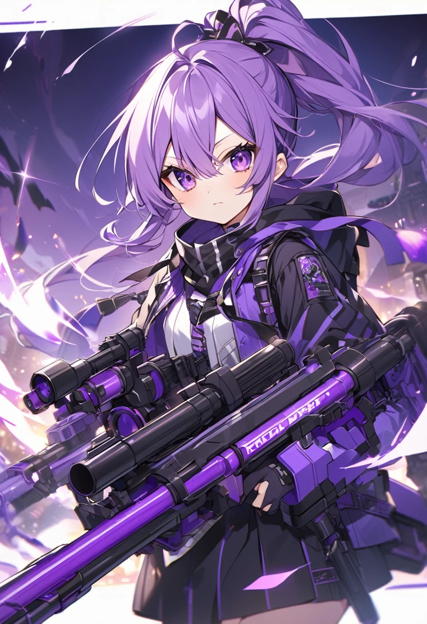 Keito。Purple Eyes。Purple Hair。Purple Minigun。