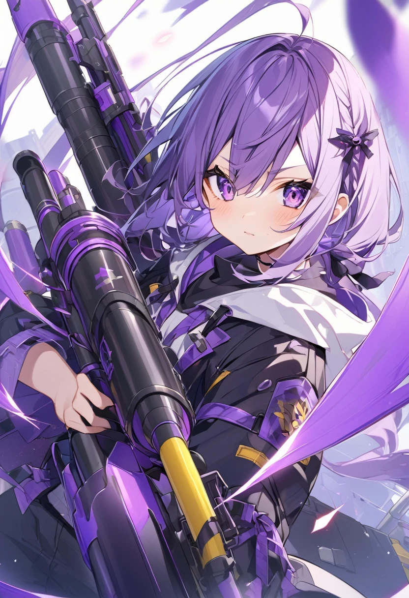 Keito。Purple Eyes。Purple Hair。Purple Minigun。